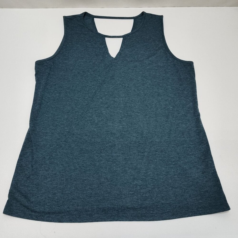 Poetsky Sleeveless XL Teal Keyhole Back Tank Top Soft Rayon Blend Womens Shirt